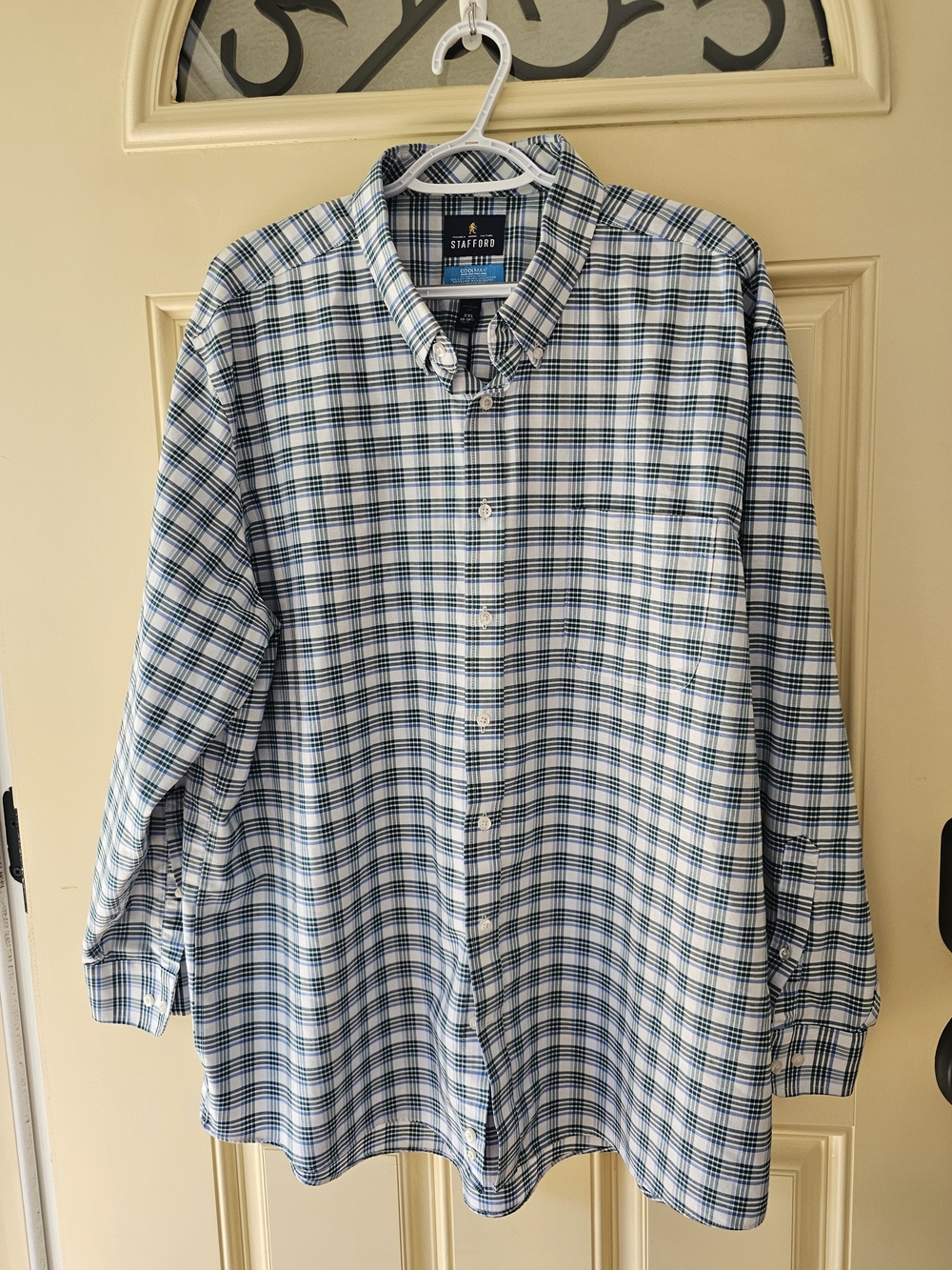 Stafford Blue and White Plaid Button-Down Shirt
